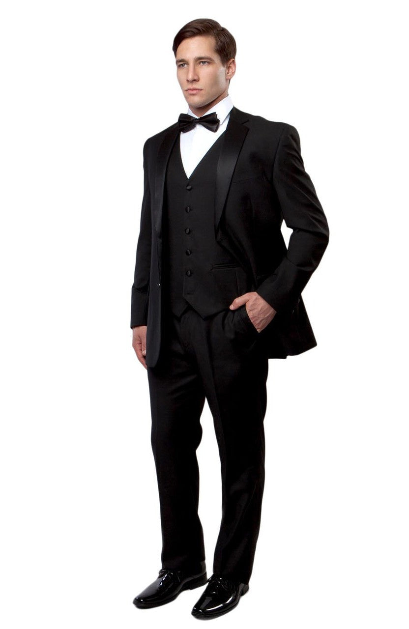 LA Merchandise LAMT400SA Mens 3 Piece Tuxedo Suit - BLACK - Tuxedos LA Merchandise
