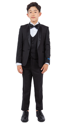 LA Merchandise LAPBT283SA 5 pc Two Toned Boys Perry Ellis Tuxedo Suit - BLACK - Boys suits LA Merchandise