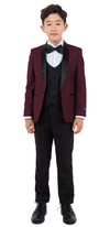 Load image into Gallery viewer, LA Merchandise LAPBT283SA 5 pc Two Toned Boys Perry Ellis Tuxedo Suit - BURGUNDY BLACK - Boys suits LA Merchandise