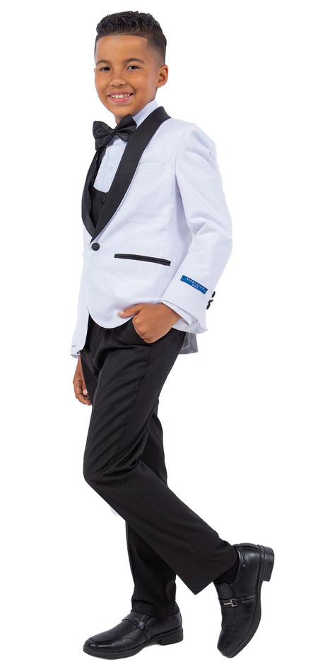 LA Merchandise LAPBT283SA 5 pc Two Toned Boys Perry Ellis Tuxedo Suit - WHITE BLACK - Boys suits LA Merchandise