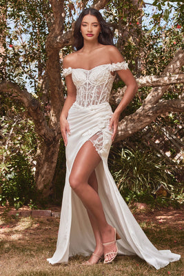 LA Merchandise LAR0186B Boned Corset Wedding Long Dress - OFF WHITE - Dress LA Merchandise