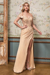 Load image into Gallery viewer, LA Merchandise LAR0186 3D Floral Off Shoulder Prom Gown - CHAMPAGNE - Dress LA Merchandise