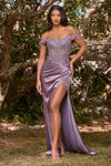 Load image into Gallery viewer, LA Merchandise LAR0186 3D Floral Off Shoulder Prom Gown - DUSTY LAVENDER - Dress LA Merchandise