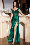 Load image into Gallery viewer, LA Merchandise LAR0186 3D Floral Off Shoulder Prom Gown - EMERALD GREEN - Dress LA Merchandise