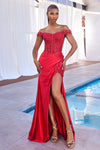 Load image into Gallery viewer, LA Merchandise LAR0186 3D Floral Off Shoulder Prom Gown - RED - Dress LA Merchandise