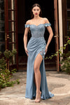 Load image into Gallery viewer, LA Merchandise LAR0186 3D Floral Off Shoulder Prom Gown - SMOKY BLUE - Dress LA Merchandise