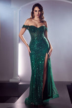 Load image into Gallery viewer, LA Merchandise LAR0203 Off-Shoulder Sequin High Slit MOB Evening Gown - EMERALD GREEN - Dress LA Merchandise