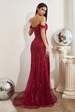 Load image into Gallery viewer, LA Merchandise LAR0203 Off-Shoulder Sequin High Slit MOB Evening Gown - BURGUNDY - Dress LA Merchandise