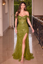 Load image into Gallery viewer, LA Merchandise LAR0203 Off-Shoulder Sequin High Slit MOB Evening Gown - OLIVE - Dress LA Merchandise
