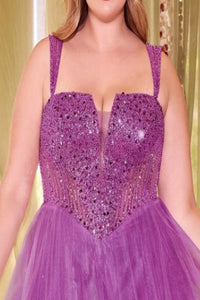 LA Merchandise LAR0217P Embellished Corset Tulle Glitter Gala Gown - - Dress LA Merchandise