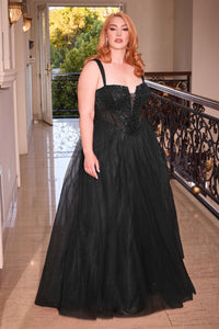 LA Merchandise LAR0217P Embellished Corset Tulle Glitter Gala Gown - BLACK - Dress LA Merchandise