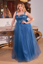 Load image into Gallery viewer, LA Merchandise LAR0217P Embellished Corset Tulle Glitter Gala Gown - DEEP BLUE - Dress LA Merchandise