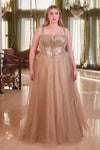 Load image into Gallery viewer, LA Merchandise LAR0217P Embellished Corset Tulle Glitter Gala Gown - MOCHA GOLD - Dress LA Merchandise