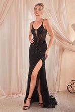 Load image into Gallery viewer, LA Merchandise LAR0220 Beaded Sequin Sheer Slit Prom Dress - BLACK - Dress LA Merchandise