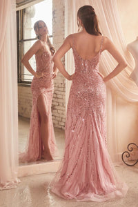 LA Merchandise LAR0220 Beaded Sequin Sheer Slit Prom Dress - - Dress LA Merchandise
