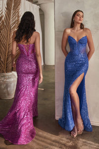 LA Merchandise LAR0227 Strapless Beaded Corset Side Slit Pageant Gown - DEEP BLUE - Dress LA Merchandise