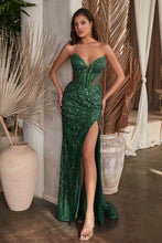 Load image into Gallery viewer, LA Merchandise LAR0227 Strapless Beaded Corset Side Slit Pageant Gown - EMERALD GREEN - Dress LA Merchandise