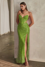 Load image into Gallery viewer, LA Merchandise LAR0227 Strapless Beaded Corset Side Slit Pageant Gown - GREEN - Dress LA Merchandise