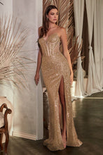 Load image into Gallery viewer, LA Merchandise LAR0227 Strapless Beaded Corset Side Slit Pageant Gown - GOLD - Dress LA Merchandise