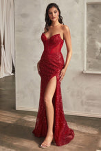 Load image into Gallery viewer, LA Merchandise LAR0227 Strapless Beaded Corset Side Slit Pageant Gown - RED - Dress LA Merchandise