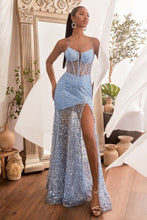 Load image into Gallery viewer, LA Merchandise LAR155 Sheer Bodice Floral Motif Slit Prom Dress - SMOKY BLUE - Dress LA Merchandise