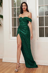 Load image into Gallery viewer, LA Merchandise LAR260 Long Off the Shoulder Full Sequined Prom Gown - EMERALD GREEN - Dress LA Merchandise