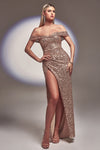 Load image into Gallery viewer, LA Merchandise LAR260 Long Off the Shoulder Full Sequined Prom Gown - ROSE GOLD - Dress LA Merchandise