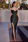 Load image into Gallery viewer, LA Merchandise LAR288 Long Sexy Side Cut Out Sequined Corset Dress - BLACK - Dress LA Merchandise
