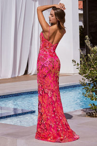 LA Merchandise LAR350 V-Neck Sequin Floral Print Evening Dress - - Dress LA Merchandise