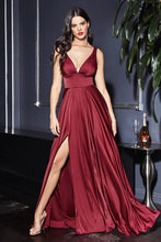 Load image into Gallery viewer, LA Merchandise LAR7469 V-Neck Satin A-Line Bridesmaid Dress - BURGUNDY - Dress LA Merchandise