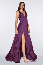 Load image into Gallery viewer, LA Merchandise LAR7469 V-Neck Satin A-Line Bridesmaid Dress - EGGPLANT - Dress LA Merchandise