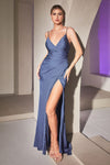 Load image into Gallery viewer, LA Merchandise LAR7494 V-neck Spaghetti Straps Bridesmaids Long Dress - SMOKY BLUE - Dress LA Merchandise