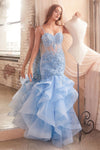 Load image into Gallery viewer, LA Merchandise LAR8915 Beaded Rose Lace Sleeveless Prom Gown - LIGHT BLUE - Dress LA Merchandise