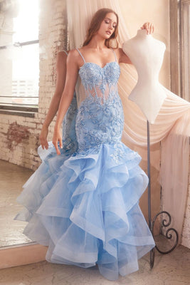 LA Merchandise LAR8915 Beaded Rose Lace Sleeveless Prom Gown - LIGHT BLUE - Dress LA Merchandise