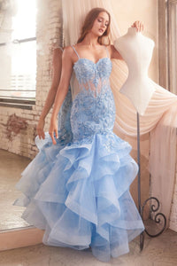 LA Merchandise LAR8915 Beaded Rose Lace Sleeveless Prom Gown - LIGHT BLUE - Dress LA Merchandise
