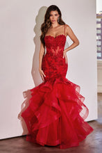 Load image into Gallery viewer, LA Merchandise LAR8915 Beaded Rose Lace Sleeveless Prom Gown - RED - Dress LA Merchandise