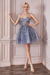 Load image into Gallery viewer, LA Merchandise LAR9243 Strapless 3D Floral Applique Cocktail Dress - SMOKY BLUE - Dress LA Merchandise