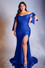 Load image into Gallery viewer, LA Merchandise LAR943P Plus Size Bow Straps Stretchy Long Prom Dress - ROYAL - Dress LA Merchandise