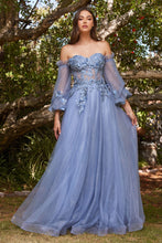 Load image into Gallery viewer, LA Merchandise LAR962 A-line Strapless Removable Sleeves Floral Dress - SMOKY BLUE - Dress LA Merchandise
