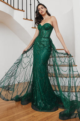 LA Merchandise LARB095 Long Strapless Glitter Formal Prom Gown - EMERALD GREEN - Dress LA Merchandise