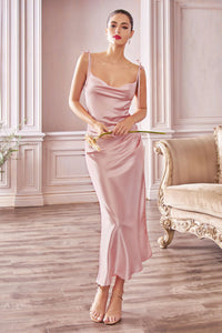 LA Merchandise LARBD103 Cowl Neck Spaghetti Straps Bridesmaids Dress - DUSTY ROSE - Dress LA Merchandise