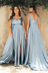 Load image into Gallery viewer, LA Merchandise LARBD105 Spaghetti Straps V-Neck Bridesmaids Dress - DUSTY BLUE - Dress LA Merchandise