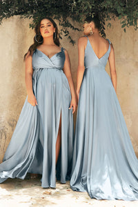 LA Merchandise LARBD105 Spaghetti Straps V-Neck Bridesmaids Dress - DUSTY BLUE - Dress LA Merchandise
