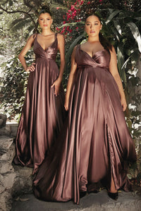 LA Merchandise LARBD105 Spaghetti Straps V-Neck Bridesmaids Dress - MAHOGANY BROWN - Dress LA Merchandise