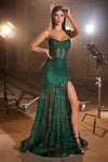 Load image into Gallery viewer, LA Merchandise LARC155 Sheer Floral Glitter High Slit Prom Gown - EMERALD GREEN 6 - Dress LA Merchandise