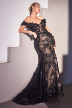 Load image into Gallery viewer, LA Merchandise LARC2164 3D Floral Off Shoulder Special Occasion Gown - BLACK NUDE - Dress LA Merchandise