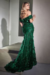 Load image into Gallery viewer, LA Merchandise LARC2164 3D Floral Off Shoulder Special Occasion Gown - EMERALD GREEN - Dress LA Merchandise