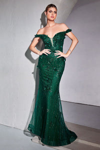 LA Merchandise LARCB096 Emerald Green 3D Floral Long Prom Formal Gown - EMERALD GREEN - Dress LA Merchandise