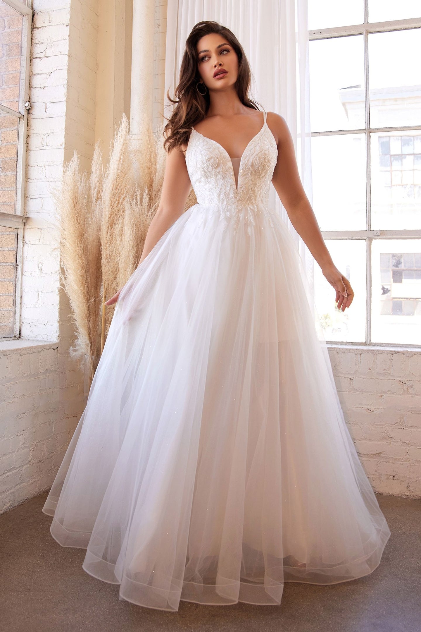 LA Merchandise LARCD0154B Sleeveless Plung V-Neck A-Line Bridal Dress - OFF WHITE - Dress LA Merchandise