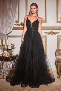 LA Merchandise LARCD0154 Embellishment A-line Pageant Gown - BLACK - Dress LA Merchandise